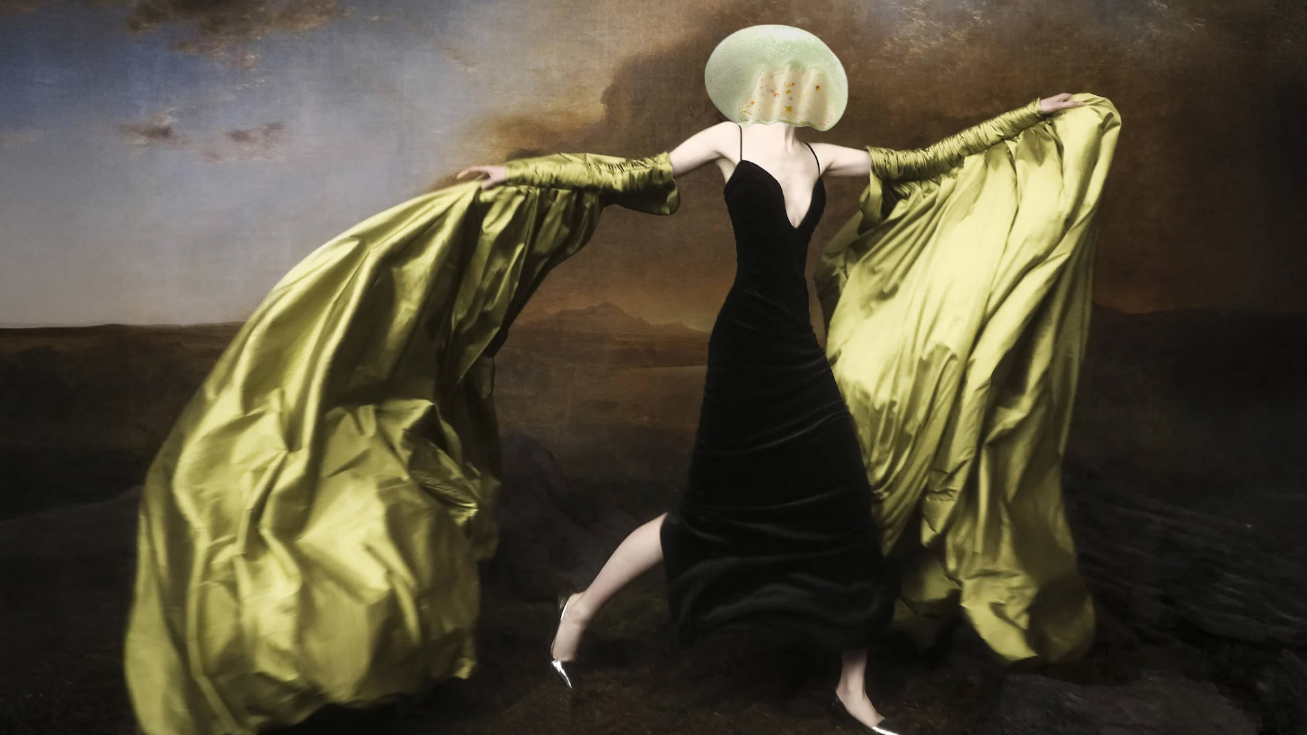 woman in flowing dress